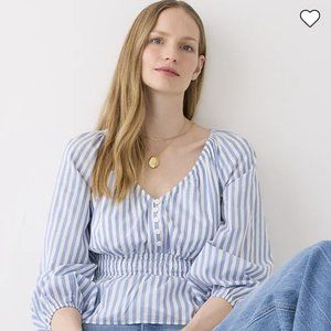 J Crew V-neck smocked-waist top in stripe cotton lawn
